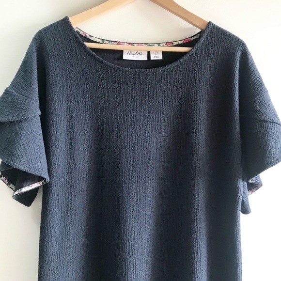 Heyton Navy Ruffle Sleeve T-shirt Dress Shift L - Picture 2 of 8